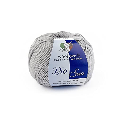 TRICOT CAFE' Woolove - Bio-Soja-Garn aus Baumwolle und Soja, sehr weich, atmungsaktiv und glänzend, natürliche pflanzliche Fasern, ideal für Eisen/Häkelnadeln: 3,00/3,50 cm Perlgrau 505, 1 Stück, 50g von TRICOT CAFE'