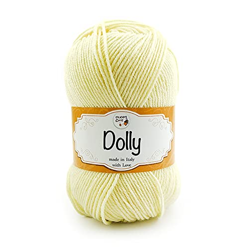 Tricot Café - Dolly Nuovo - Garn aus reiner Merinowolle - Strickgarn für Nadeln und Strickmaschinen - geeignet für die Zwischensaison - weich und flauschig - Made in Italy -Baby Gelb 53 von TRICOT CAFE'