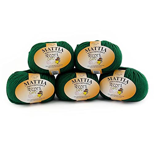 Tricot Cafè - Mattia - Garnknäuel reine Merinowolle extrafein ideal für Säuglinge Wolle für Häkelnadeln/Häkelnadeln: 3.50/4.00-50 g 5 pcs Grün 19 von TRICOT CAFE'