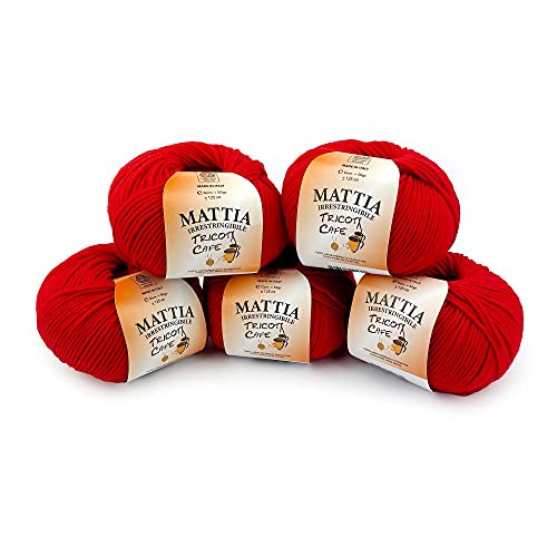 Tricot Cafè - Mattia - Garnknäuel reine Merinowolle extrafein ideal für Säuglinge Wolle für Häkelnadeln/Häkelnadeln: 3.50/4.00-50 g 5pcs Rot 15 von TRICOT CAFE'