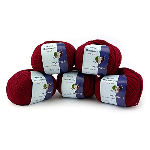 Tricot Cafè – Merzerisierte Merinowolle - Garn 100% reine Wolle Made in Italy - Wollknäuel zum Häkeln 5 pcs 250 gr Bordeaux 25 von TRICOT CAFE'