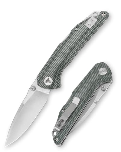 TRIVISA Micarta Messer，Taschenklappmesser für Männer，EDC Messer mit Clip für 14C28N Stahl Stonewash Blade,Camping Jagd Angeln Werkzeug, Arae-04G von TRIVISA