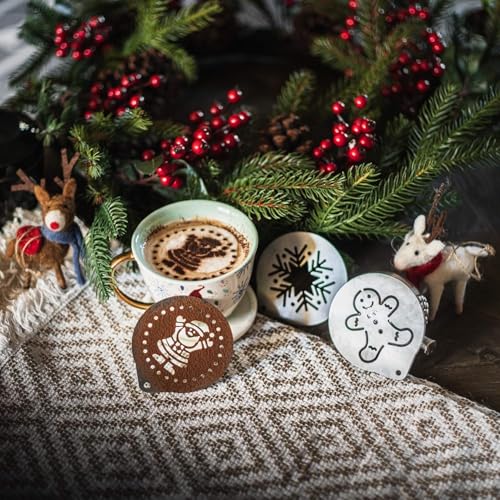 TRIXES 3er Set Klassische weihnachtliche Kaffee Schablonen NEUHEIT mit Nikolaus und Weihnachtsmann Motiven Santa Claus Design Schneeflocke und Lebkuchen von TRIXES