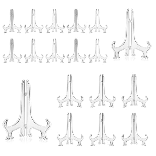 TRKETK 16 Stück 7,6 cm und 12,7 cm, Mini Staffeleien aus Durchsichtigem Kunststoff, Telleraufsteller Klappbar Dekoteller Telleraufsteller zum Präsentieren von Bildern oder Anderen Gegenständen von TRKETK