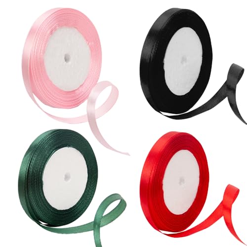 TRKETK 4 Stück Geschenkband 10mm Satinband 22 Meter Polyesterband Satinband Breit Seidenband für Geschenkverpackung Weihnachts Dekoration Luftballon Band Dick Schleifenband Satin Deko Band von TRKETK