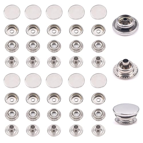 TRKETK 80 Stück Druckknopf Set, Federdruckknöpfe Edelstahl Druckknopfkappe 15 mm Robuster Messing Leinen Druckknopf Rostfreie Druckknöpfe für Kleidung Bootstasche Leder DIY-Handwerk von TRKETK