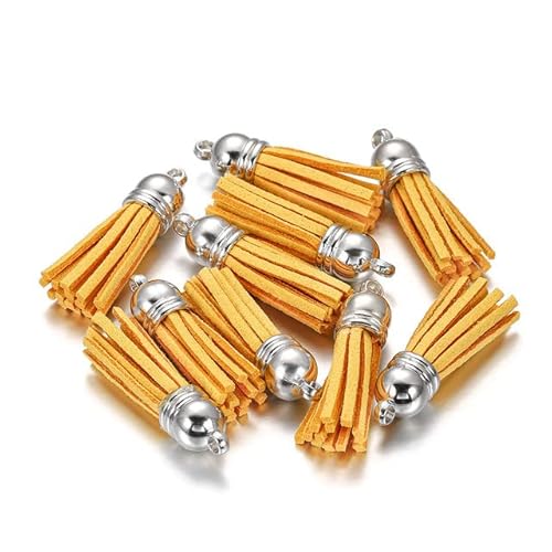 20 Teile/los 38 mm Leder Quaste Fransen Schlüsselanhänger Riemen Schmuck Faser Fransen Wildleder Quaste Schlüsselanhänger für DIY Jewelryories-Gold, 20 Stück Silberkappe von TRLOIYEW