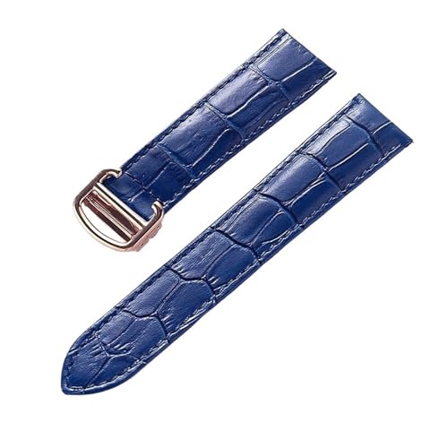 TROGPYXG Alligator Schwanz Lederband kompatibel mit Cartier Key West London Cheetah Männer Frauen blau braun Rindsleder Lederband (Blau Rose buckle,13mm) von TROGPYXG