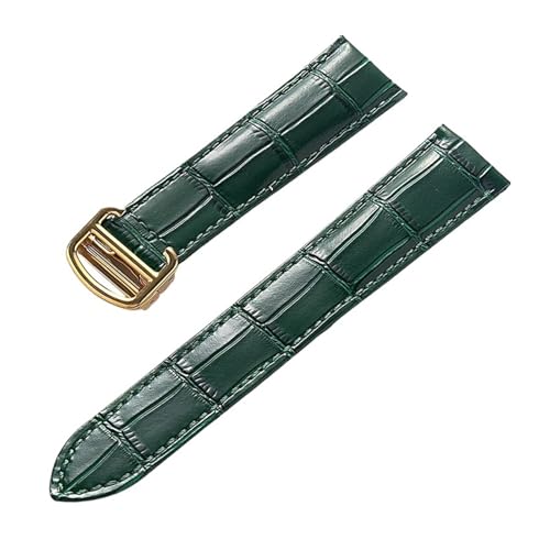 TROGPYXG Alligator Schwanz Lederband kompatibel mit Cartier Key West London Cheetah Männer Frauen blau braun Rindsleder Lederband (Dunkelgrün Gold,13mm) von TROGPYXG