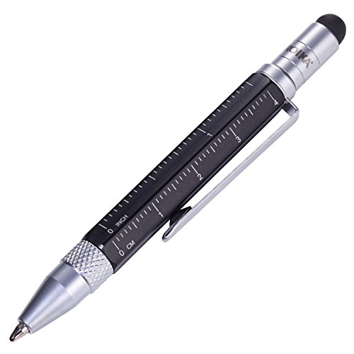 TROIKA CONSTRUCTION LILIPUT – PIP25/BK – Multitasking-Kugelschreiber (klein) – Tool Pen– Zentimeter-/Zoll-Lineal – Schlitz-/Kreuzschraubendreher – Stylus (schwarz) – TROIKA-Original von TROIKA