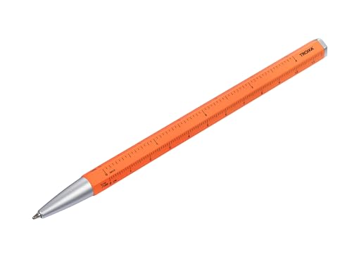 TROIKA Multitasking-Kugelschreiber mit schwarzer D1 Mine – CONSTRUCTION BASIC – Zentimeter-/Zoll-Lineal, 1:20/1:50 Skala – einfacher Minenwechsel – Aluminium, Metall – neonorange, silberfarben von TROIKA