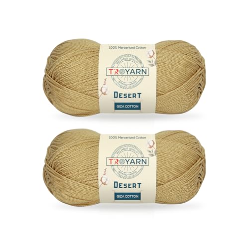 Troyarn Desert Giza-Baumwolle, 100 % merzerisiertes Giza-Baumwollgarn, Super Fino Kammgewicht, weiches Strick- und Häkelgarn (2 x 50 g) / (11052 - Camel) von TROYARN