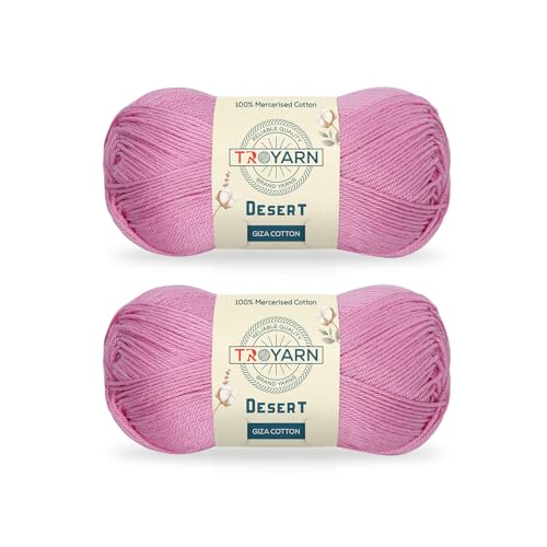 Troyarn Desert Giza-Baumwolle, 100 % merzerisiertes Giza-Baumwollgarn, Super Fino Kammgewicht, weiches Strick- und Häkelgarn (2 x 50 g) / (11092 - Rosa), 2 Knäuel von TROYARN