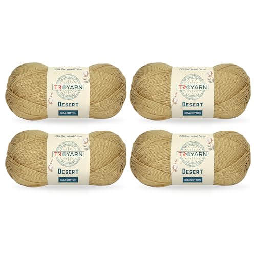 Troyarn Desert Giza-Baumwolle, 100 % merzerisiertes Giza-Baumwollgarn, Super Fino Kammgewicht, weiches Strick- und Häkelgarn (4 x 50 g) / 4 x 137 m (11052 - Camel) von TROYARN