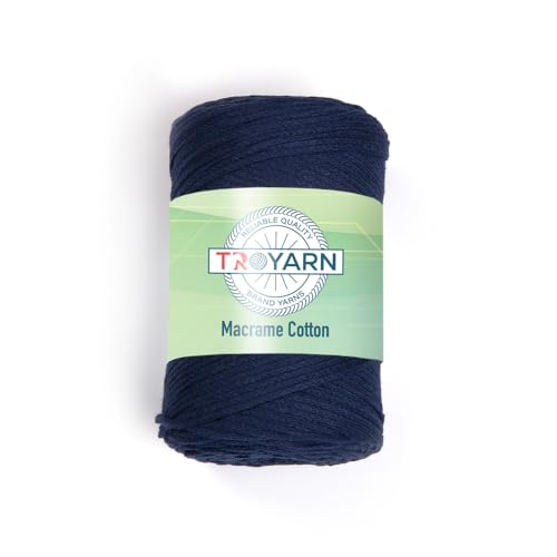 Troyarn Makramee-Baumwolle, 80 % Baumwolle, harmonische Farben, einzigartiges Makramee-Handwerk, Seil, Makramee-Garn, Gewicht M, 250 g, 247 Yds (11784, Marineblau) von TROYARN