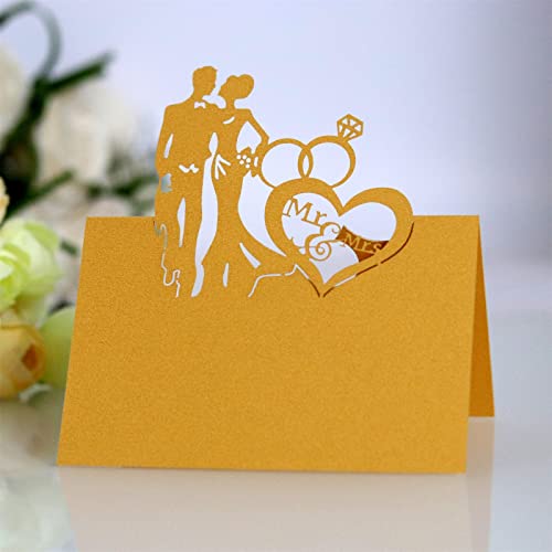 TROYSINC 100 Stück Hochzeit Tischkarten, Liebe Hochzeit Muster, Dreidimensional Platzkarten, Laser Schnitt Namenskärtchen, DIY Tischdeko für Hochzeit (Gold) von TROYSINC