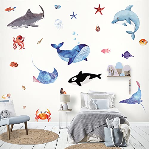 TROYSINC Kinder Wandtattoo, Meerestiere Tiere Wandaufkleber, Wal Wandsticker Wanddeko für Wohnzimmer Schlafzimmer Kinderzimmer von TROYSINC