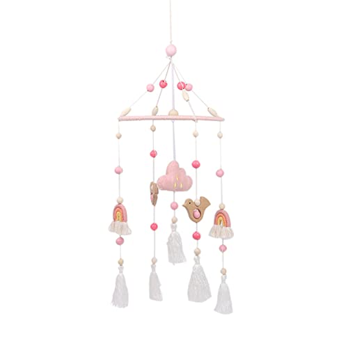 TROYSINC Mobile Bettglocke Baby Windspiel Krippe mit Filzbällen 3D Wolken Regenbogen Babybett Hängende Spiel Mobile für Kinderzimmer Kinderbett Dekor (Rosa) von TROYSINC