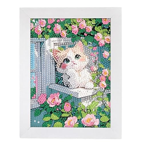 TRRCEPOS Diamond Painting Set mit Holzrahmen für Kinder und Erwachsene – Diamant Painting Bilder Katzenmotiv, Basteln Mädchen, Geschenk Mädchen von TRRCEPOS