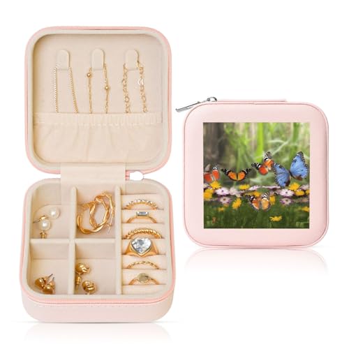 TRSGKSQP Schmuckkästchen für Damen, Leder, Reise-Schmuckschatulle, Gruppe von Schmetterlingen, tragbare Schmuck-Organizer-Box, Mini-Reiseetui mit Reißverschluss für Ohrringe, Armbänder, Ringe TRSGKSQP Schmuckkästchen für Damen, Leder, Reise-Schmuckschatulle, Gruppe von Schmetterlingen, tragbare Schmuck-Organizer-Box, Mini-Reiseetui mit Reißverschluss für Ohrringe, Armbänder, Ringe von TRSGKSQP