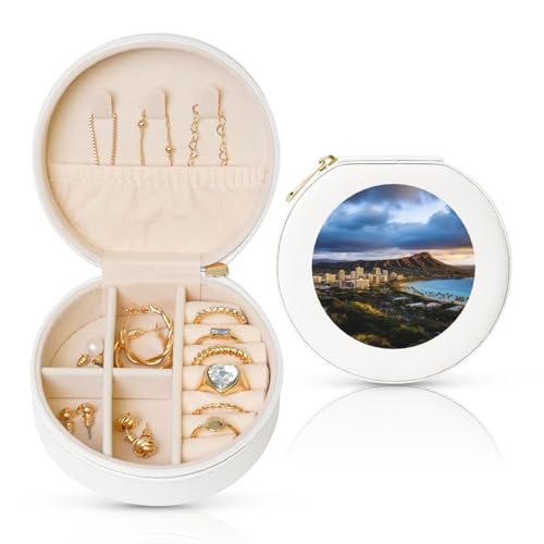 TRSGKSQP Schmuckschatulle für Damen und Mädchen, Leder, Reise-Schmuckkästchen, Hawaii-Skyline, Diamantkopf, Vulkan, tragbare Schmuck-Organizer-Box mit Reißverschluss für Ohrringe, Armbänder, Ringe TRSGKSQP Schmuckschatulle für Damen und Mädchen, Leder, Reise-Schmuckkästchen, Hawaii-Skyline, Diamantkopf, Vulkan, tragbare Schmuck-Organizer-Box mit Reißverschluss für Ohrringe, Armbänder, Ringe von TRSGKSQP