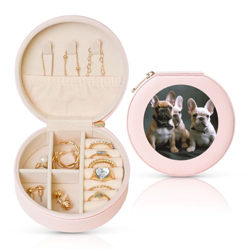 TRSGKSQP Schmuckschatulle für Damen und Mädchen, Leder, Reise-Schmuckkästchen, französische Bulldogge, Welpen, tragbare Schmuck-Organizer-Box mit Reißverschluss für Ohrringe, Armbänder, Ringe TRSGKSQP Schmuckschatulle für Damen und Mädchen, Leder, Reise-Schmuckkästchen, französische Bulldogge, Welpen, tragbare Schmuck-Organizer-Box mit Reißverschluss für Ohrringe, Armbänder, Ringe von TRSGKSQP