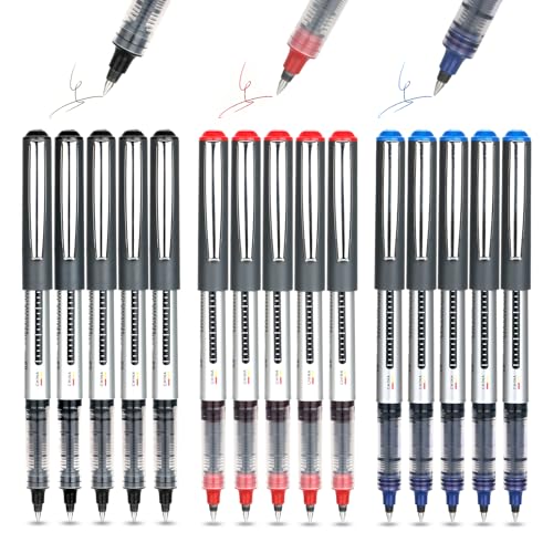 TRUEIN Tintenroller Stifte 0.5mm, 15 Flüssigtinte Rollerball Stift, Gelschreiber, Schnelltrocknende Kugelschreiber zum Schreiben, Notizen Machen, Zeichnen, Schule, Bürobedarf (Rot Blau Schwarz) von TRUEIN