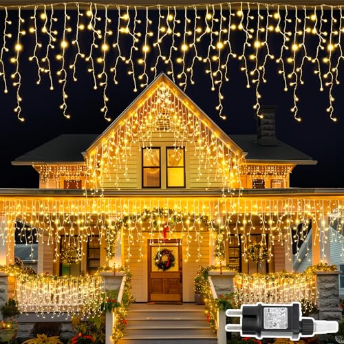 Eisregen Lichterkette Außen, 10M 408LED Warmweiß Eisregen Weihnachtsbeleuchtung Außen mit Timer, IP44 Wasserdicht 8 Modi mit Stecker für Innen Außen Balkon, Party, Hochzeit, Haus, Fenster, Garten Deko von TRUMPETS