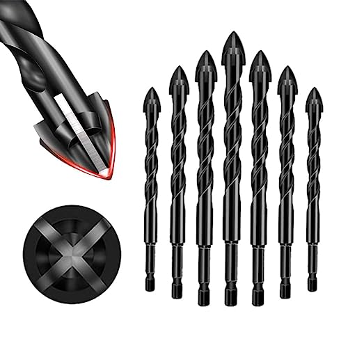 4-Edge Cross Drill Bit Set 7pcs,Masonry Drill Bits Set, Hex Shank Drill Bit Set,Multifunctional Cross Alloy Ceramic Drill Bits Set for Ceramic Tile,Wall,Cement,Wood von TRUNEB