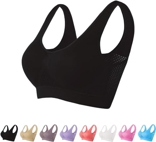 TRUNEB Ultra Breeze Lift Air Bra,Gallen Bras,Breathable Cool Lift Up Air Bra,Seamless Wireless Cooling Comfort Mesh Bra,Plus Size Sport Yoga Wireless Bra (Black,L) von TRUNEB