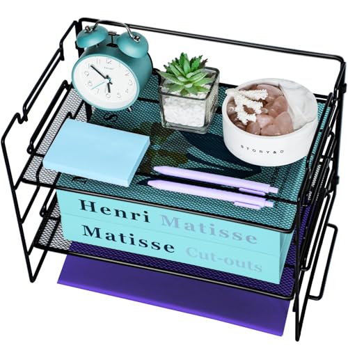 2 Etagen Briefablage Organizer für Schreibtisch ordentlich, Metall Mesh Zeitschriftensammler Schreibtisch Organizer, Mesh Büro Akten Schreibtisch Aufbewahrung, Drahtgeflecht Papierablage für Büro von TSDRBWO