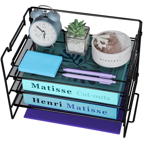 3 Etagen Briefablage Organizer für Schreibtisch ordentlich, Metall Mesh Zeitschriftensammler Schreibtisch Organizer, Mesh Büro Akten Schreibtisch Aufbewahrung, Drahtgeflecht Papierablage für Büro von TSDRBWO