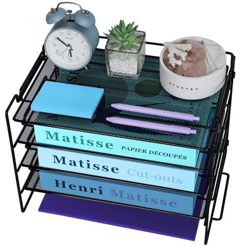 4 Etagen Briefablage Organizer für Schreibtisch ordentlich, Metall Mesh Zeitschriftensammler Schreibtisch Organizer, Mesh Büro Akten Schreibtisch Aufbewahrung, Drahtgeflecht Papierablage für Büro von TSDRBWO