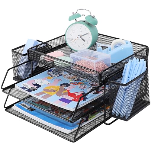 Briefablage mit 2 Ebenen, Aktenablage für Bürotisch, Papierablage, Schreibtisch-Organizer, Papierablage, Ordnungsordner, A4, Dokumentenhalter für Zuhause, Büro, Schule von TSDRBWO