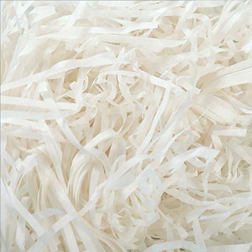 TSHAOUN 100g Raffia Hamper Shreds, Geschreddertes Seidenpapier Füllmaterial, Geschenkfüllung Papierschnitzel für DIY Party Hamper Füllung und Geschenkverpackung für Geschenkbox Dekorations (Weiß) von TSHAOUN