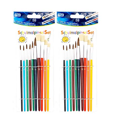 TSI 49110, farbig, Haarpinsel 1,2,3,4,6,1-Borstenpinsel 6,8,10,12, 10 Pinsel (2) von TSI