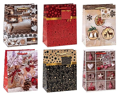 TSI Geschenktüten WEIHNACHTEN SERIE 9, 12er Packung, Größe: Mittel (HxBxT 23 x 18 x 10 cm), Art. Nr. 83019 von TSI