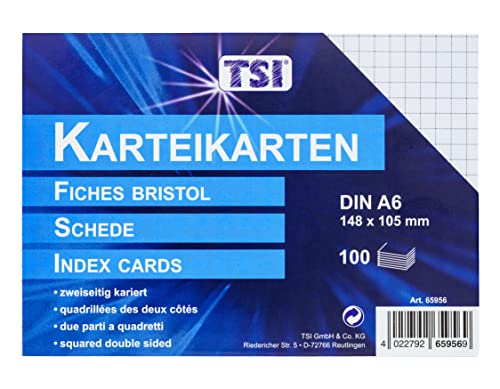 TSI Karteikarten DIN A6, 100-er Packung, kariert, weiß von TSI