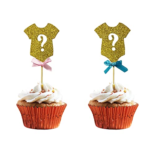 TSJ 24 Stück Babyparty Cupcake Topper Gold Cupcake Picks Kuchen Dessert Sticks Zahnstocher Geschlechtsoffenbarung Party Dekorationen von TSJ