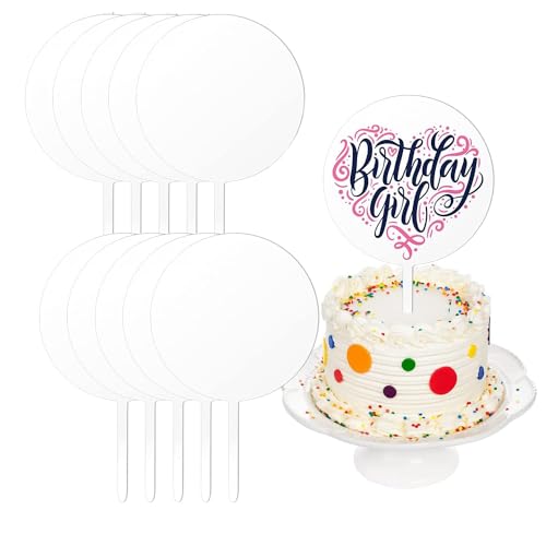 TSKDKIT 10 Stück Acryl Kuchen Topper, Cake Topper Plotter Rohlinge DIY Tortentopper Kuchendeko Transparente Acryl Kuchen Topper Tortendeko Geburtstag für Hochzeit Birthday Kuchendeko Personalisiert von TSKDKIT