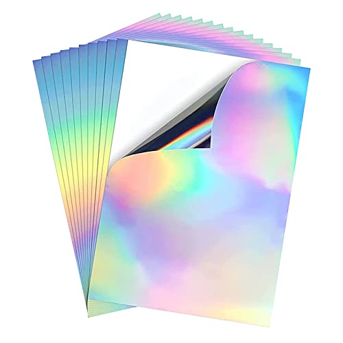 10 Blatt A4 holografisches Aufkleberpapier, bedruckbar, Vinyl, schnelltrocknend, wasserfest, Regenbogen-Vinyl-Papier für Tintenstrahl- und Laserdrucker von TSLBW