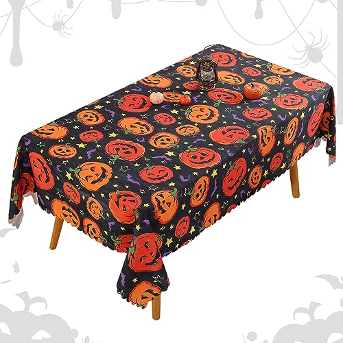 150cm Halloween-Tischdecke Kürbis Runde Tischdecke waschbar, wiederverwendbar, Dekorationen für Garten, Party, Abendessen, drinnen und draußen für Halloween Party (Quadrat A) von TSLBW