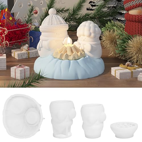 3D Schneemann Lagerfeuer Kerze Formen 4 Stück mehrteilige Silikonform handgemachte Kerze Seife Epoxidharz Form Gießen Form DIY Handwerk Weihnachten Ornament Winter Dekoration von TSLBW