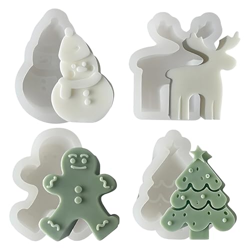 4 Stück Weihnachten Kerze Formen Weihnachtsbaum Lebkuchenmann Schneemann Elch Silikonform Handmade Seife Epoxy Harz Form DIY Handwerk Gießen Form Weihnachten Ornament machen von TSLBW