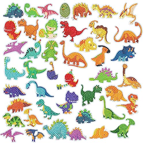 TSLBW 46 Stück Diamond Painting Stickers Dinosaurier Diamant Painting Aufkleber Kinder 5D DIY Diamond Mosaic Sticker Malerei Art Kits für Mädchen Junge Aufkleber Geburtstagsgeschenk von TSLBW