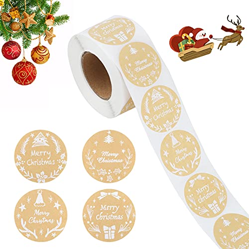 500 Stück Runde Frohe Weihnachten Aufkleber Bastelpapier Klebeetiketten Dankeschön Karte Geschenkbox Paket Siegel Label für Weihnachten Company Giveaway Baked Handmade Decoration (A) von TSLBW