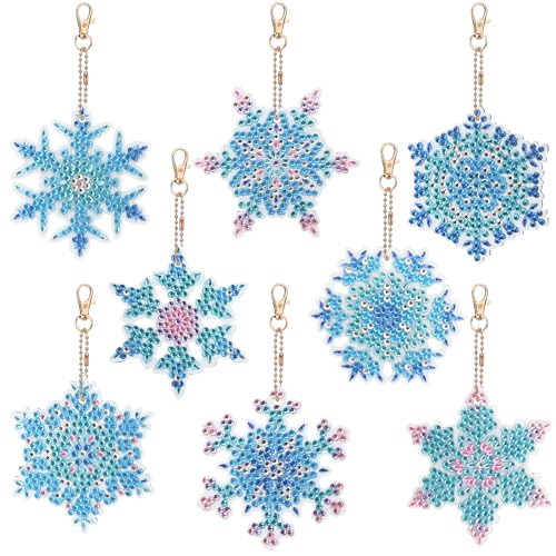 8 Stück Schneeflocke Diamant Malerei Schlüsselanhänger Doppelseitige DIY 5D Diamond Art Painting Schlüsselanhänger Weihnachten Hängende Ornament Strass Anhänger für Winterurlaub Party Dekorationen von TSLBW