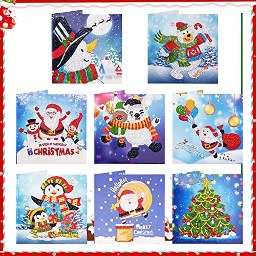 8 Stücke DIY Diamant Malerei Grußkarte Geburtstag Diamond Painting Set 5D DIY Diamant Painting Malerei Geschenkkarte Handgefertigte Grußkarte Kits Personalisierte Weihnachten Karten Grußkarten von TSLBW