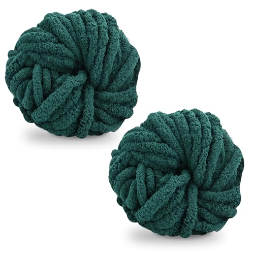 Chunky Wollgarn 250g × 2, Strickwollgarn Grobgarn Mehrfarbiges Strickgarn zum Häkeln, 2cm Weiches Chunky-Garn für Garnprojekte Handarbeit Taschen Hüte Decken Kissen Kissen Katzenbett (Dunkelgrün) von TSLBW