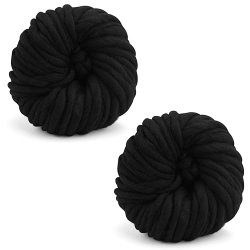 Grobes Garn, 250 g × 2, Strickwolle, grobes Garn, 12 mm, weiches Strickgarn für Häkelgarnprojekte, handgefertigte Taschen, Hüte, Decken, Kissen, Katzenbett, Schwarz von TSLBW